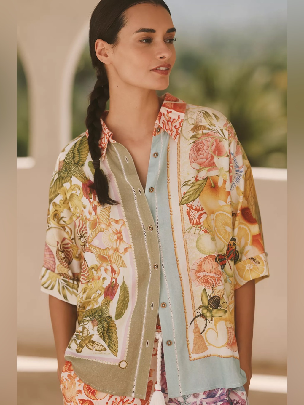 Emily Carter X Celandine Printed Linen Blend Shirt Size M